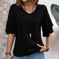 thumbnail image 2 of ZyeKqe Womens Summer Tops Casual V-Neck Petal Layered Sleeve Tunics Loose Fitted Lightweight Tshirts, 2 of 5