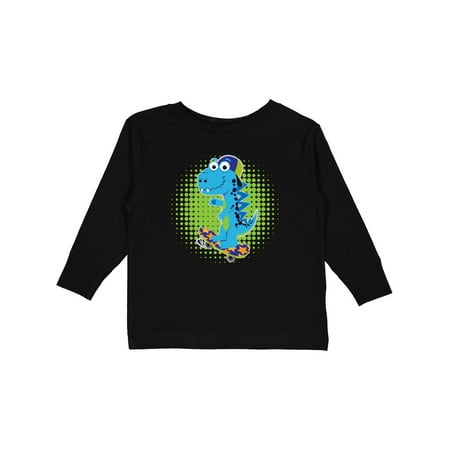 

Inktastic Skateboarding Boy Dinosaur Gift Toddler Boy Girl Long Sleeve T-Shirt