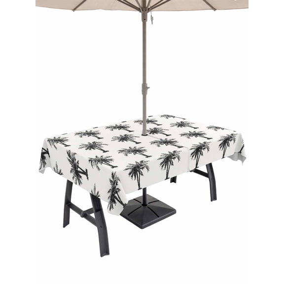 Outdoor Tablecloths with Umbrella Hole & Zipper, Palm Tree 54x80 Inch Tablecloth Rectangle, Farmhouse Summer Botanical Green Tropical Plants Waterproof Table Cloth, Patio/Pool/Picnic Table Covers