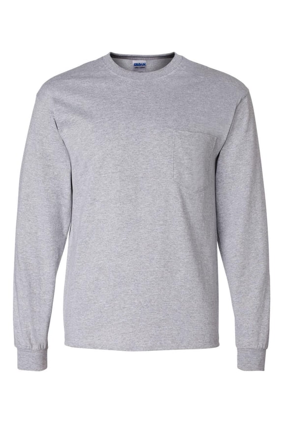 - Ultra Cotton Long Sleeve Pocket T-Shirt - 2410 - Sport Grey - Size: L