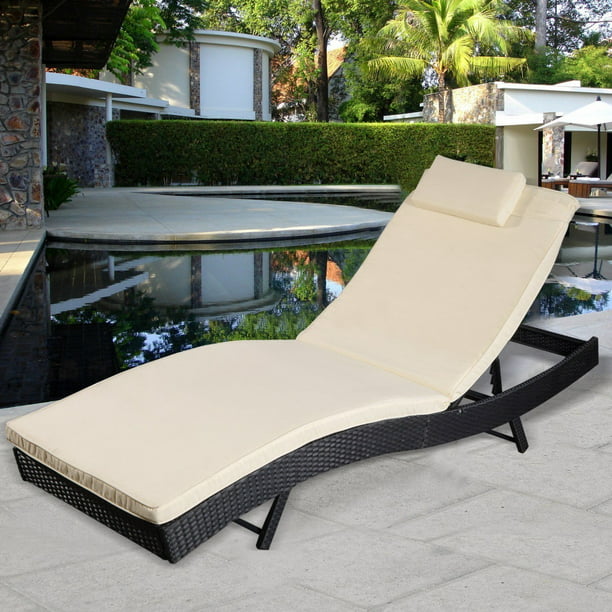 Outdoor Pool Chaise Lounge Chair PE Wicker Patio Furniture ...