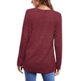 thumbnail image 5 of Pxiakgy Women's Tunic Top Loose Round Neck Long Sleeve Shirt High Low Curved Hem Autumn Winter Round Neck Brushed Strip Solid Color Top Long Sleeve T Shirt Red1 + L, 5 of 6