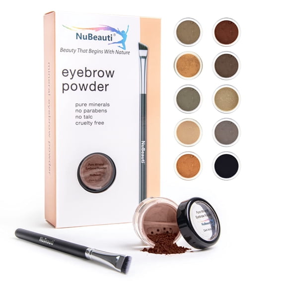 Kit de cejas en polvo natural para cejas – Kit de maquillaje para cejas en polvo de mica con cepillo profesional para cejas en ángulo – 10 tonos naturales – Sin parabenos ni productos químicos – Kit m