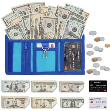 RUVINCE 53-Piece Kids Pretend Money Play Credit Card Set, Toddler Wallet, Math Learning Toy