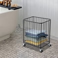 thumbnail image 4 of Metal Rolling Laundry Hamper with Wheels, Large-size Metal Rolling Wheeled Clothing Hamper, Storage Cart for Bathroom, Closet or Children Bedroom, Easy to Assemble, 4 of 12
