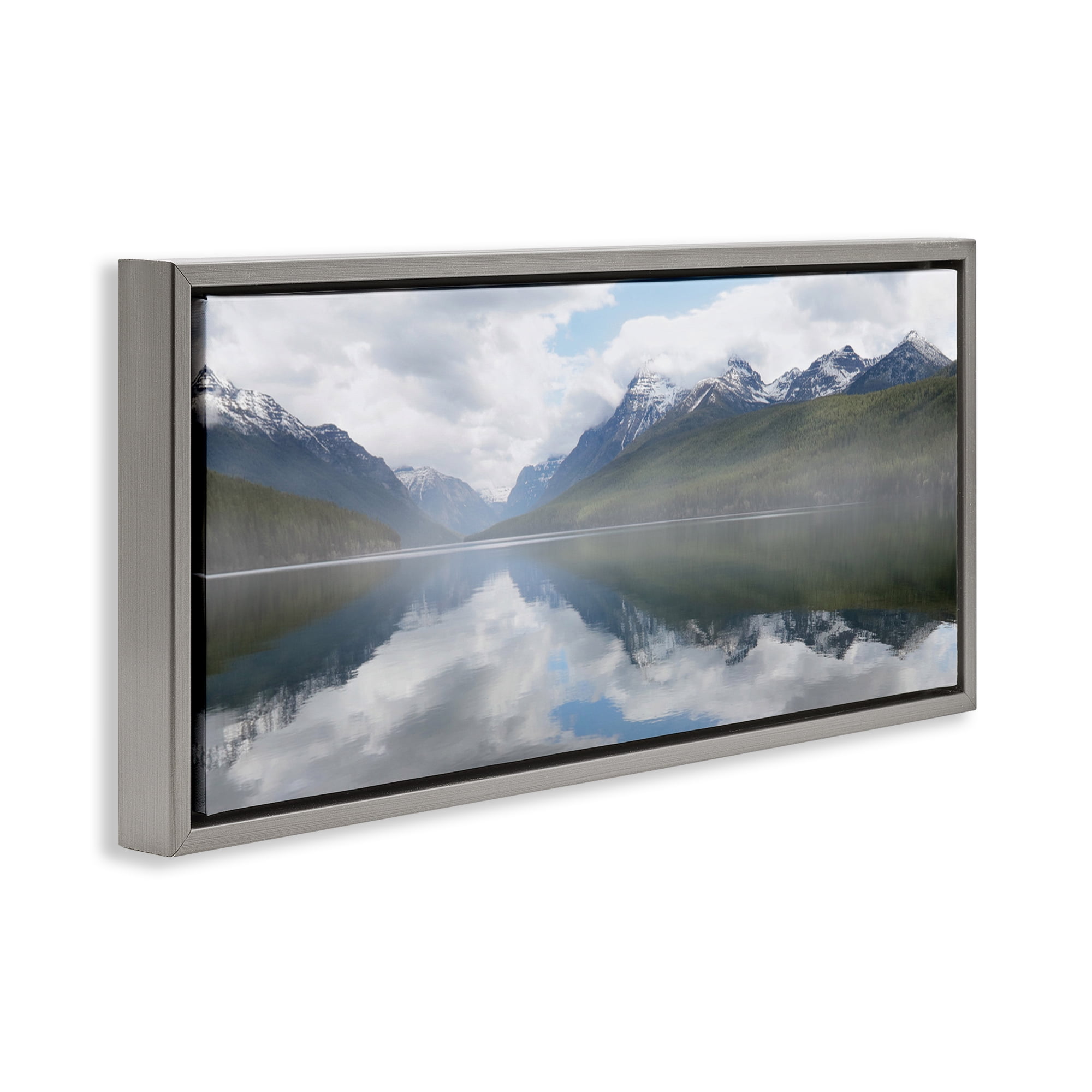 Stupell Industries Mountain Peak Reflections Landscape Photography Gray Floater Framed Art Print Wall Art, 25 x 11