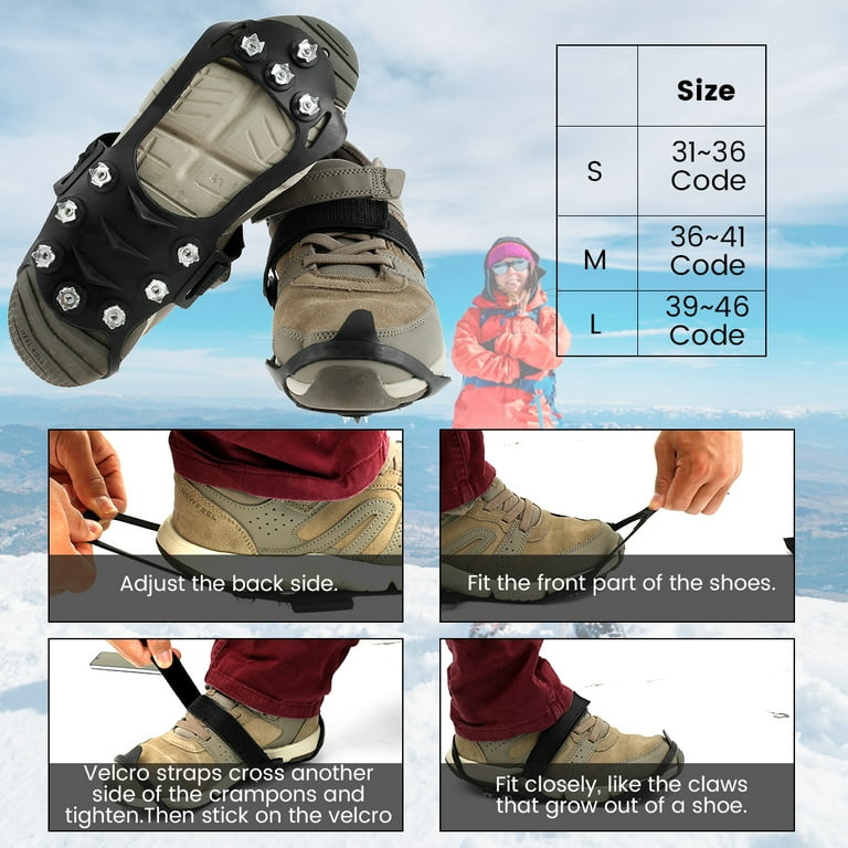 Hands DIY Ice Cleats for Shoes Ice Snow Cleats Grips Microspikes Shoe Boot Ice Grippers Cleats 11 Studs Crampons Shoe Cover Walk Traction Cleats for