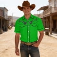 thumbnail image 2 of Shirts for Men Short Sleeve Vintage Western Cowboy Print Lapel Casual Summer Top Green XXXL, 2 of 5