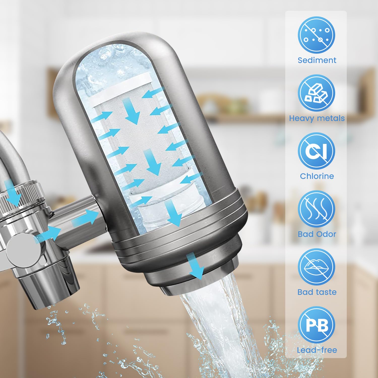Vortopt T2 Faucet Water Filter, Stainless Steel photo 3