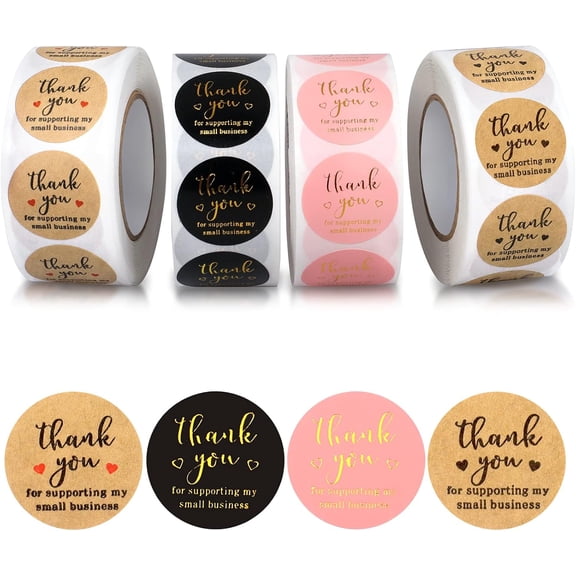 Thank You Round Stickers for Supporting My Small Business Adhesive Labels, 3-Color