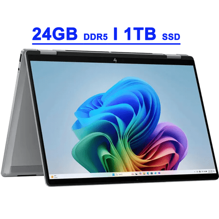 HP OmniBook X Flip Premium 2-in-1 Laptop 14" WUXGA IPS Touch (400nits) AMD 8-core Ryzen AI 7 350 (Up to 50 TOPS) 24GB DDR5 1TB SSD Backlit Wi-Fi6E 5MP IR Privacy Camera Poly Studio Win11 Copilot+ AI