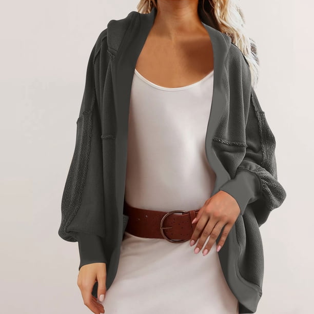 Chaquetas y abrigos casuales con capucha de manga larga para mujer Chaqueta holgada informal de color liso con cuello redondo y manga larga Chaqueta casual con capucha de manga larga para mujer Top de