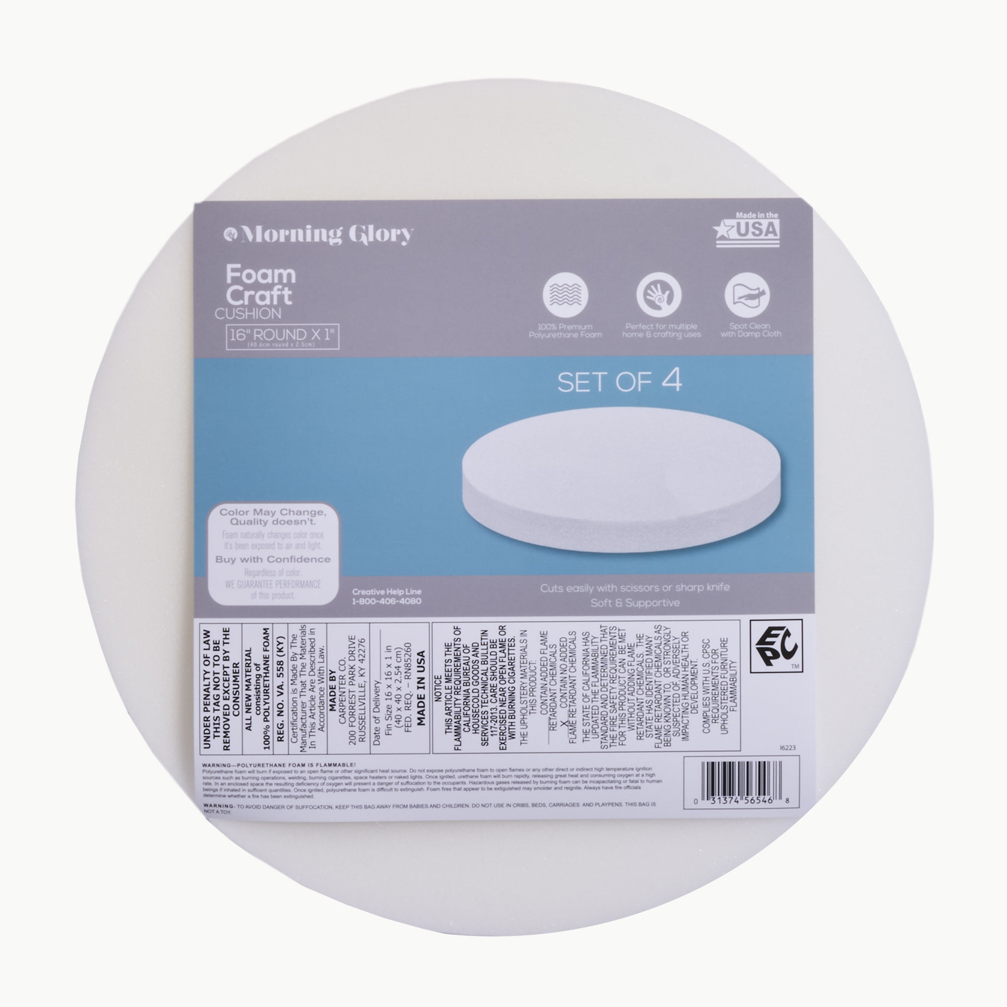 Morning Glory 16-in Round Foam Craft Cushion, Set of 4 White