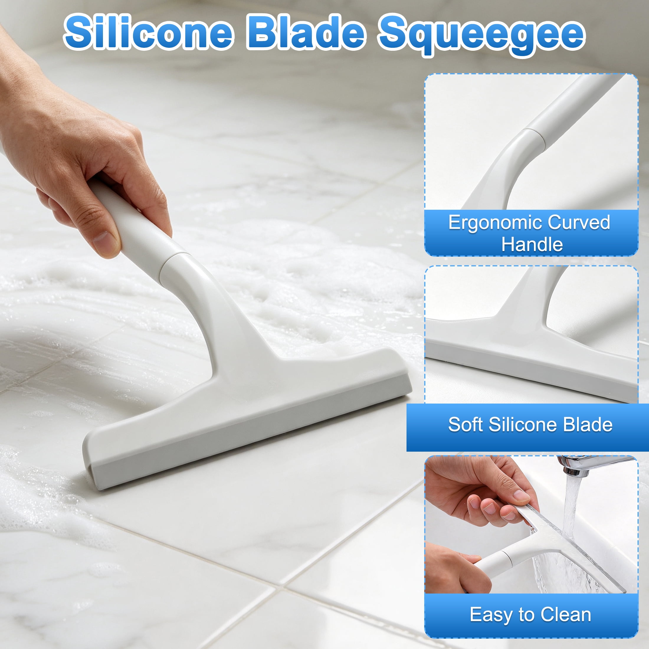Squeegee for Shower Glass Door Silicone Shower Squeegee for Glass Doors All-Purpose Window Squeegee for Tile Shower Walls, Sink, Mirror, Bathroom, Car Window Cleaning