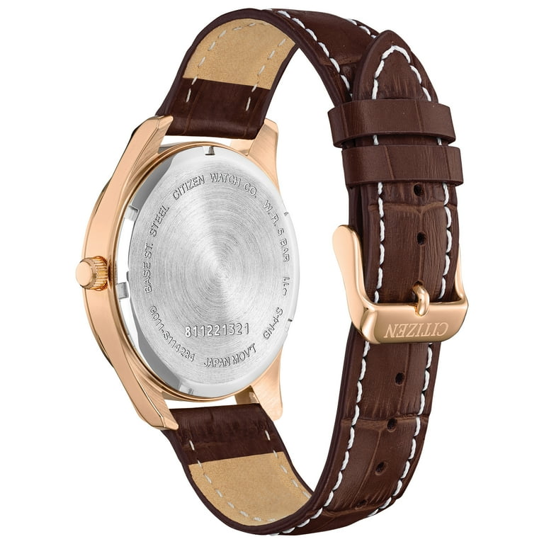 Citizen Men's Quartz Brown Leather Strap Watch with Rose Gold-Tone