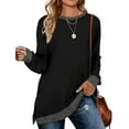 thumbnail image 6 of Sweatshirt for Women Long Sleeve Tunic Tops Color Block Crewneck Sweatshirts Side Split, 6 of 7
