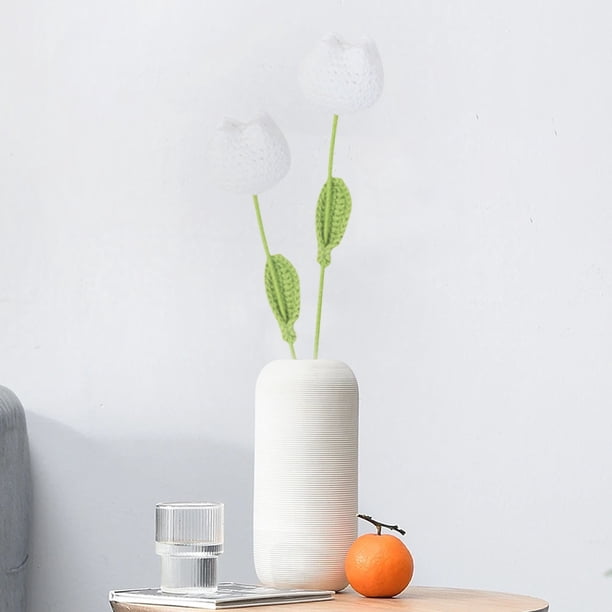 Tejiendo Tulipanes ramos de flores artificiales tejidas a mano para decoración del hogar,oficina,bodas y fiestas (blanco) Rkxzt