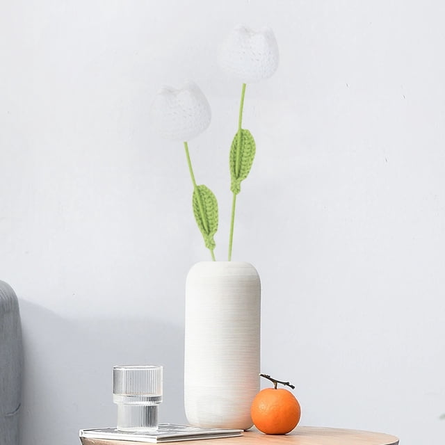 Tejiendo Tulipanes ramos de flores artificiales tejidas a mano para decoración del hogar,oficina,bodas y fiestas (blanco) Rkxzt