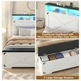 thumbnail image 6 of Queen Size Bed Frame with High Headboard, Farmhouse Platform Bed with LED Lights and Charging Station, Queen Bed Frame with Storage Ottoman, No Box Spring Needed, White, 6 of 6