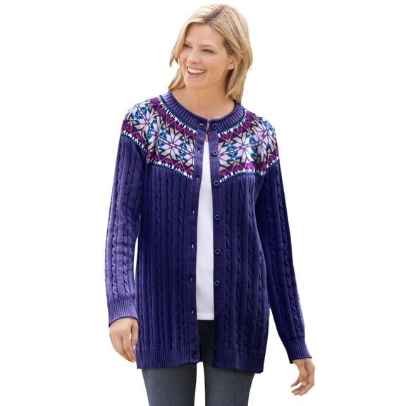 Woman Within Plus Size Fair Isle Cardigan Sweater