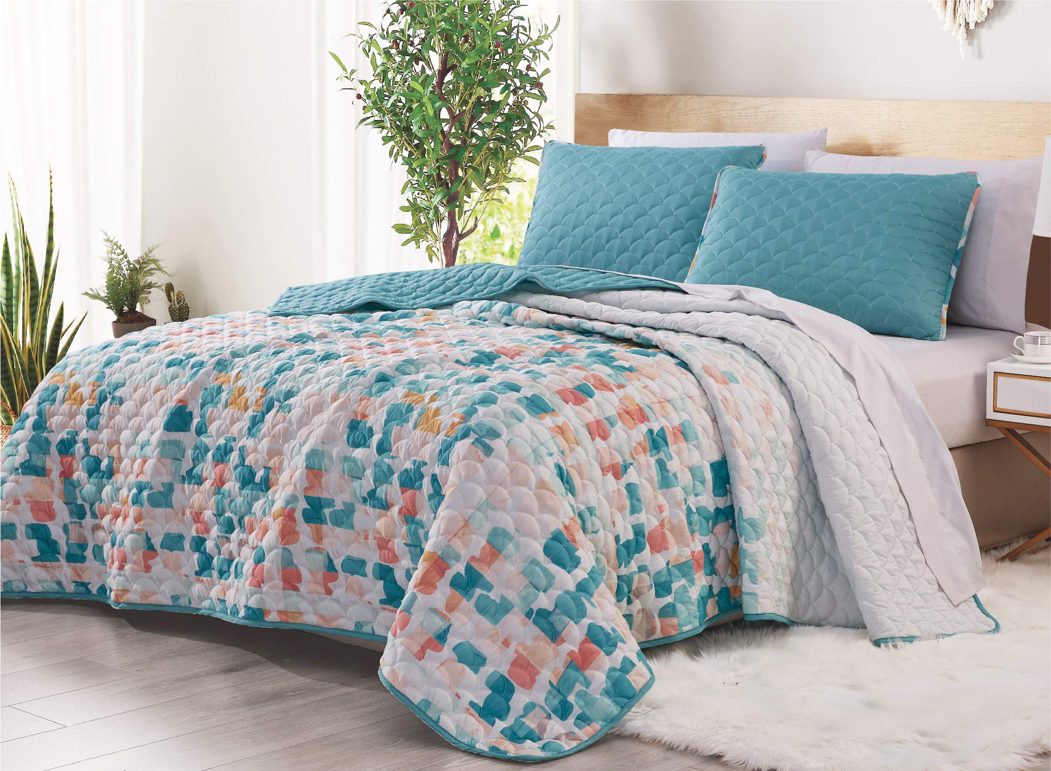 Jaba 3Piece Fine Printed King Size Quilt Set, AllSeason Bedspread, Billie Coverlet with Pillow