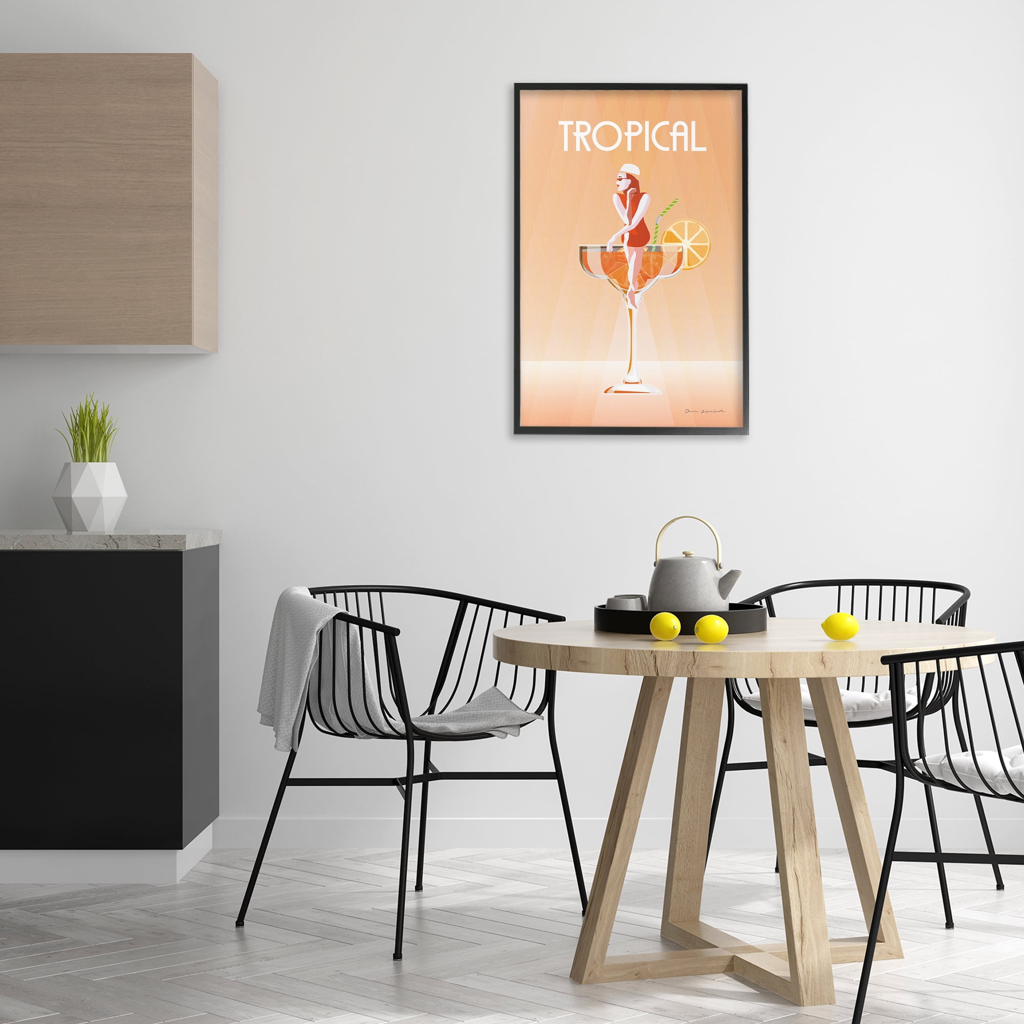 Stupell Industries Tropical Drink Girl Food & Beverage Painting Black Framed Art Print Wall Art, 20 x 30