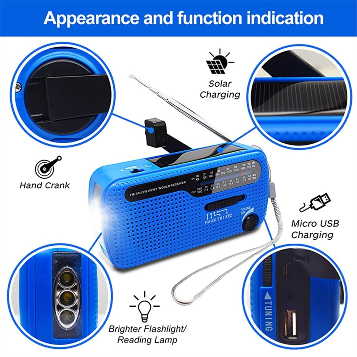 Portable Solar Hand Crank Radio 1200mAh USB Portable Outdoor Emergency Speaker Stereo Emergency Hand Crank Green,1 x Radio,Green