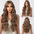 thumbnail image 1 of Pelucas sintéticas de onda de agua larga con flequillo para mujer, pelo Natural para Cosplay, ombré, rubio ceniza, marrón, fiesta diaria, resistente al calor, 1 of 4