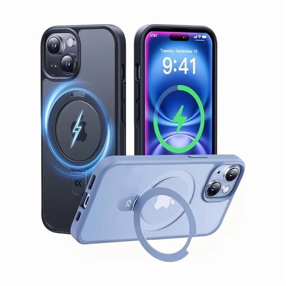 Eryueer for iPhone 15 Case with Magnetic Invisible Stand [Military Drop Protection] [Compatible with MagSafe] Shockproof Slim Translucent Matte Case 6.1 Inch, Black, for Man/Woman