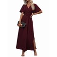 thumbnail image 3 of Women'S Summer Dresses Short Sleeve Maxi Dress Casual V Neck Flowy Sundress Wine Red XXL, 3 of 9