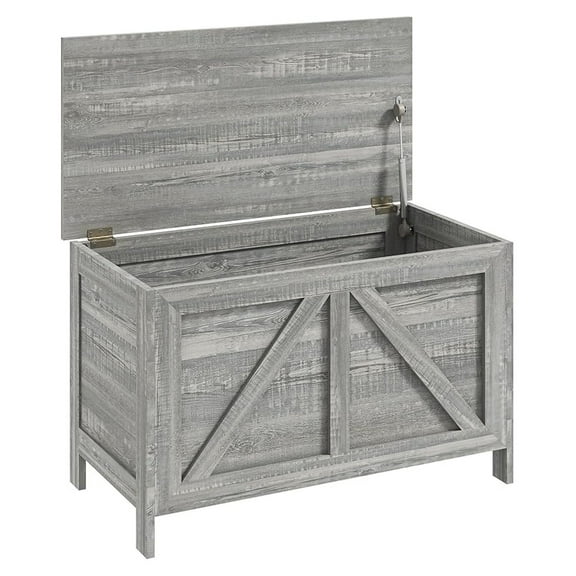 30" Farmhouse Storage , Lift Top Storage Chest with Safety Hinge to Open Up 100°, Wooden Trunk for Bedroom, Entryway, Living Room, Gray Wood Grain