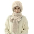 thumbnail image 4 of Xfvqtps Womens 2 PCS Beanie Scarf Integrated Knitted Crochet Solid Color Cuffed Thickened Windproof Coldproof Warm Outdoor Cycling Winter Hat Scarf Set White+Pink, 4 of 8