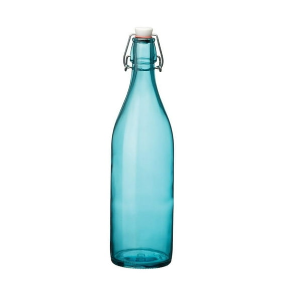 Giara Sky Blue Glass Bottle with Stopper - 33.75oz - Italian Glassware for Spirits, Oils, and Vinegars - Elegant Design, Dishwasher Safe