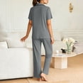 thumbnail image 5 of LWITHSZG Pajama Sets for Women Short Sleeve Button Down Shirts and Straight Leg Pants 2 Piece Matching Pjs Summer Loose Lounge Sets, 5 of 6