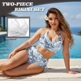 thumbnail image 4 of Garronmavis Women's High Waisted Bikini Sets Tummy Control 2 Piece Leaf Print Swimsuits Twist Front Crisscross Tie Back Drawstring Side Bathing Suits for Summer Beach, 4 of 6
