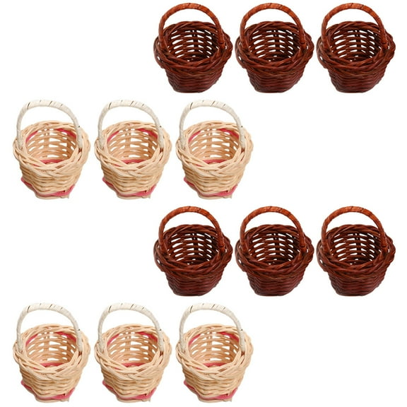 DINHEAROM 12Pcs Miniature Flower Basket Models for Home Decor and Party Favor Holders Rattan and Plastic 5x5x7cm