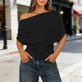 thumbnail image 4 of Glisme Shirts for Women Solid Color Short Sleeve Asymmetrical One Shoulder Shirt Summer Casual Women Tees Size L Black, 4 of 5