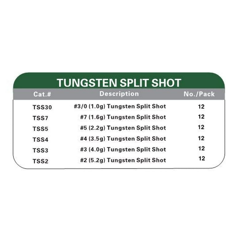 Tungsten Split Shot Weights in Various Sizes- 12 per pack 