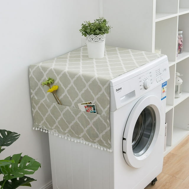 Cubierta antipolvo para refrigerador, cubierta para refrigerador individual abierta de lado a lado, tela con estampado de mármol blanco, funda para lavadora, toalla
