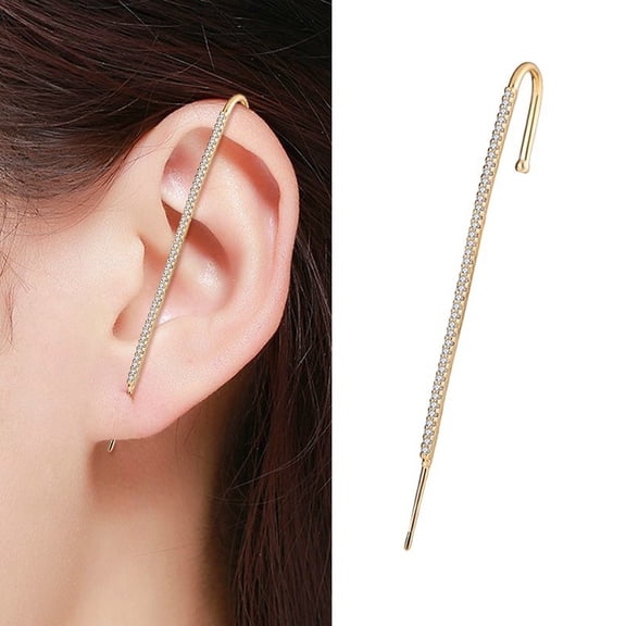 Gold Plated Micro Pave Ear Cuff Bar Earring