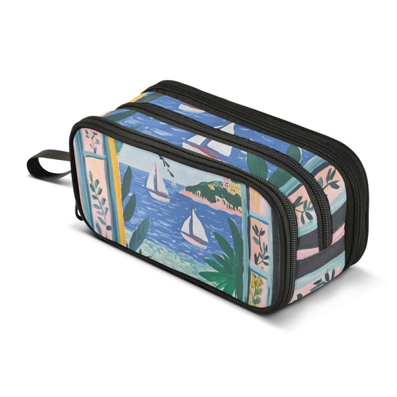 FORMRS Pencil Case with 3 Compartments Zipper Pouch, Elementary School Level and up, Pink Seaside