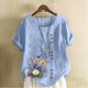 thumbnail image 1 of TaTaai Casual Printed Button Blouse, Women's Short Sleeve Linen Feel T-Shirt, Comfortable Top for All Seasons Gift, 1 of 4