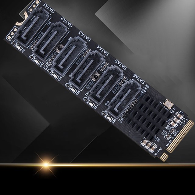 Tarjeta Vertical Tarjeta de expansión M.2 MKEY PCI-E Tarjeta adaptadora de 5/6 puertos NVME a convertidor SATA 6Gpbs