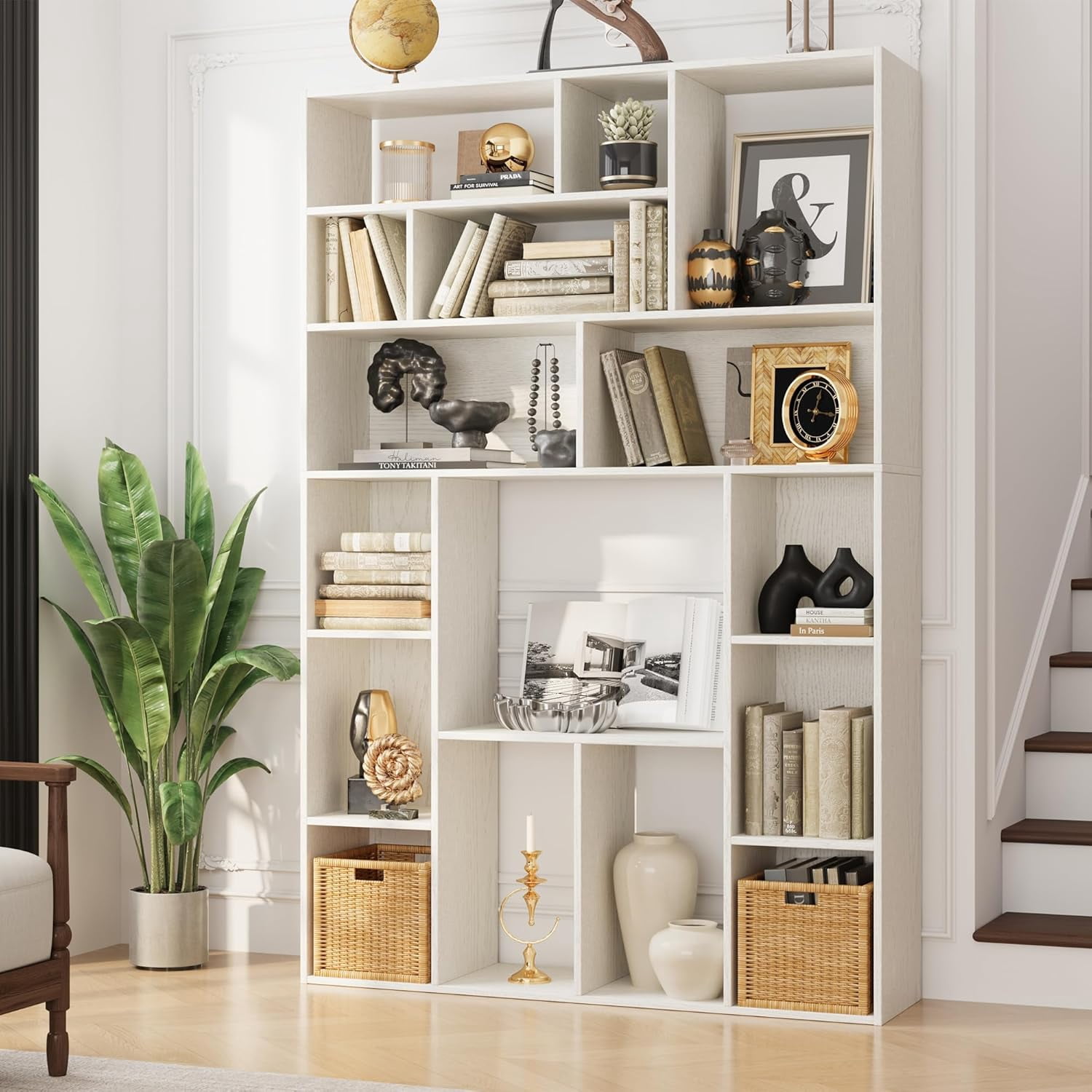 BOSHIRO 6 Tier Bookshelf, 71 in Tall Bookshelf with 16 Open Display Shelves, Large Bookcase for Office Living Room, White