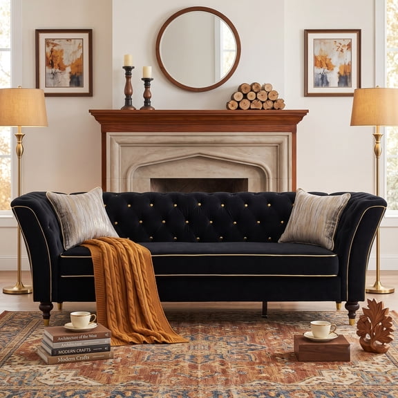 ChenyueFurn 89.5" Sofa for Living Room, 3-Seater Deep Seat Couch,Black