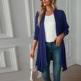thumbnail image 5 of IROINNID Women's Cardigan Open Front Coat Solid Color Long Sleeve Leisure Casual Jackets Open Front Tops Coat, Navy, 5 of 9