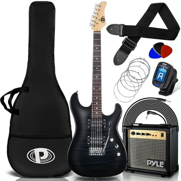 Pyle 39" Beginner Electric Guitar Kit W/ Amp, Full Size Instrument W/ Amplifier & Accessories BLACK
