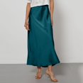 thumbnail image 2 of WULMLEO Women's Elegant Satin Skirts High Waisted Flared Casual Work Office Fishtail Midi Skirt Dark Blue L, 2 of 4