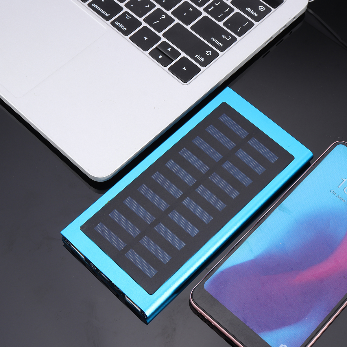 50000mAh Solar Power Bank Solar Battery Charger 2 USB Ultra Thin 9mm