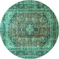thumbnail image 1 of Ahgly Company Machine Washable Indoor Round Medallion Turquoise Blue Traditional Area Rugs, 4' Round, 1 of 4